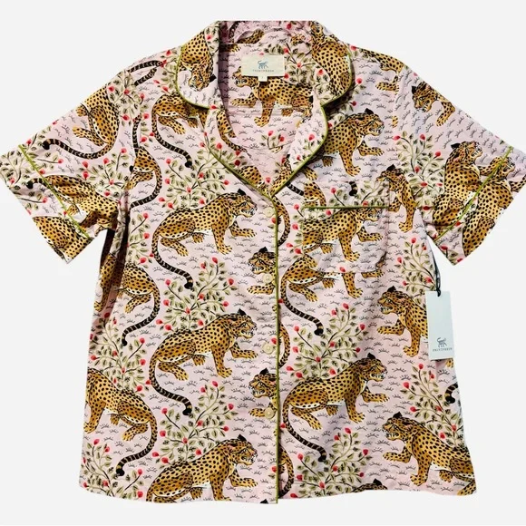 NWT PrintFresh Short Sleeve PJ Shirt / Pajama Top in Pink Tiger Bagheera Small - Picture 2 of 6